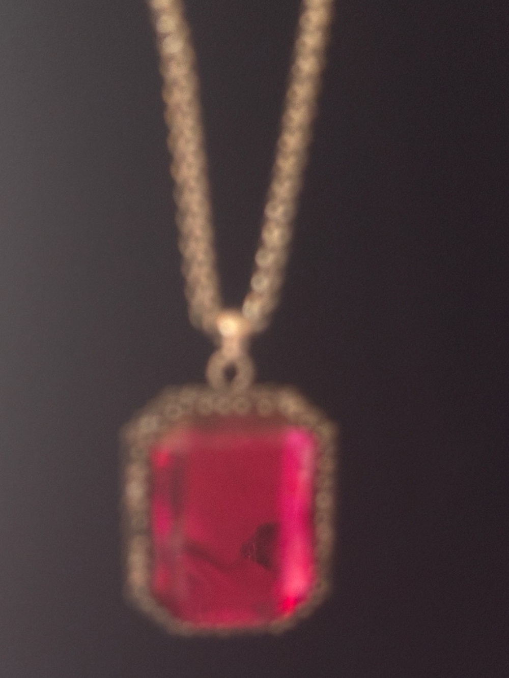 Silver-Tone fuchsia Gemstone Pendant Necklace